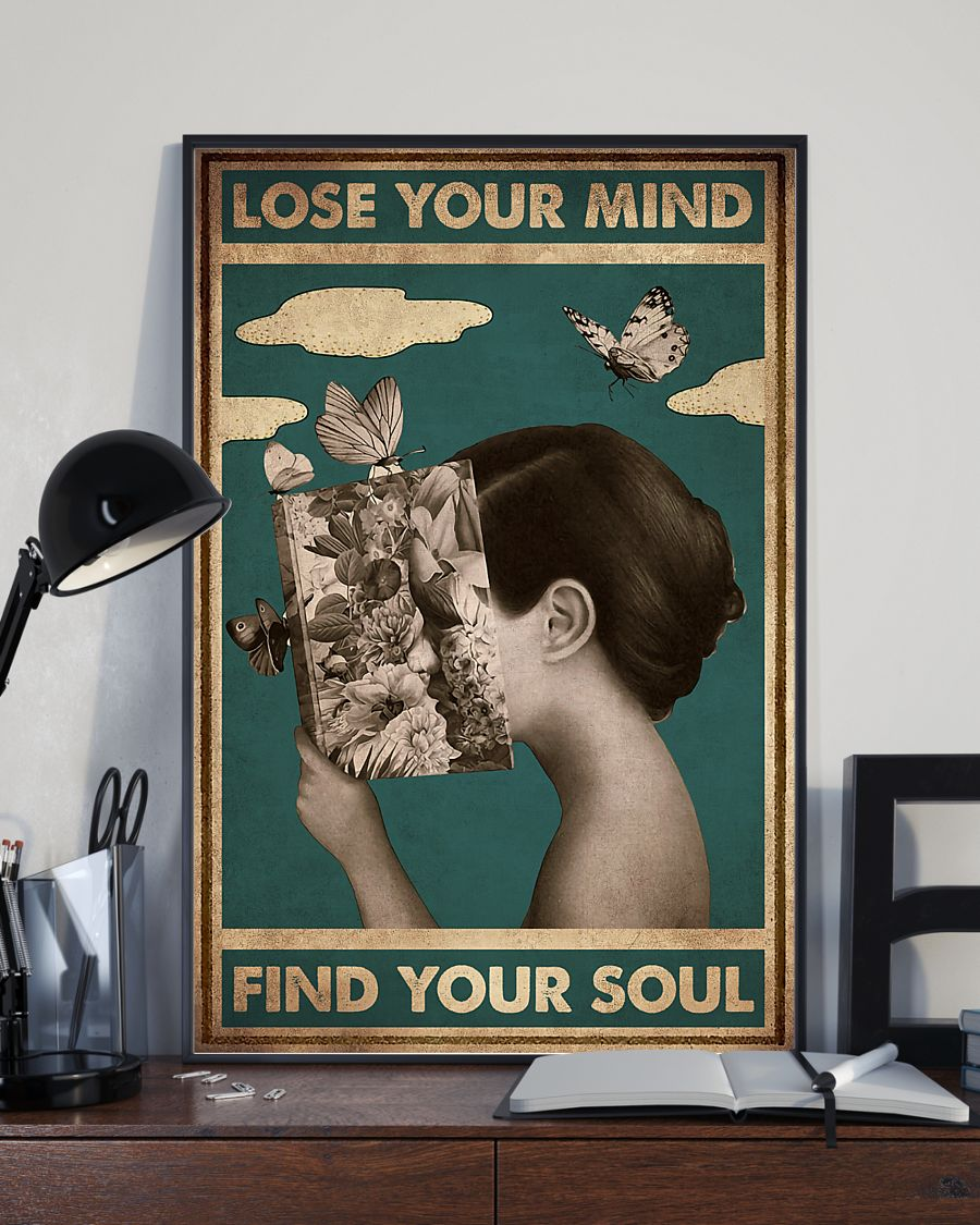 Book Butterfly Girl Poster Canvas Art Home Decor, Lose My Mind And Find My Soul Vintage Poster