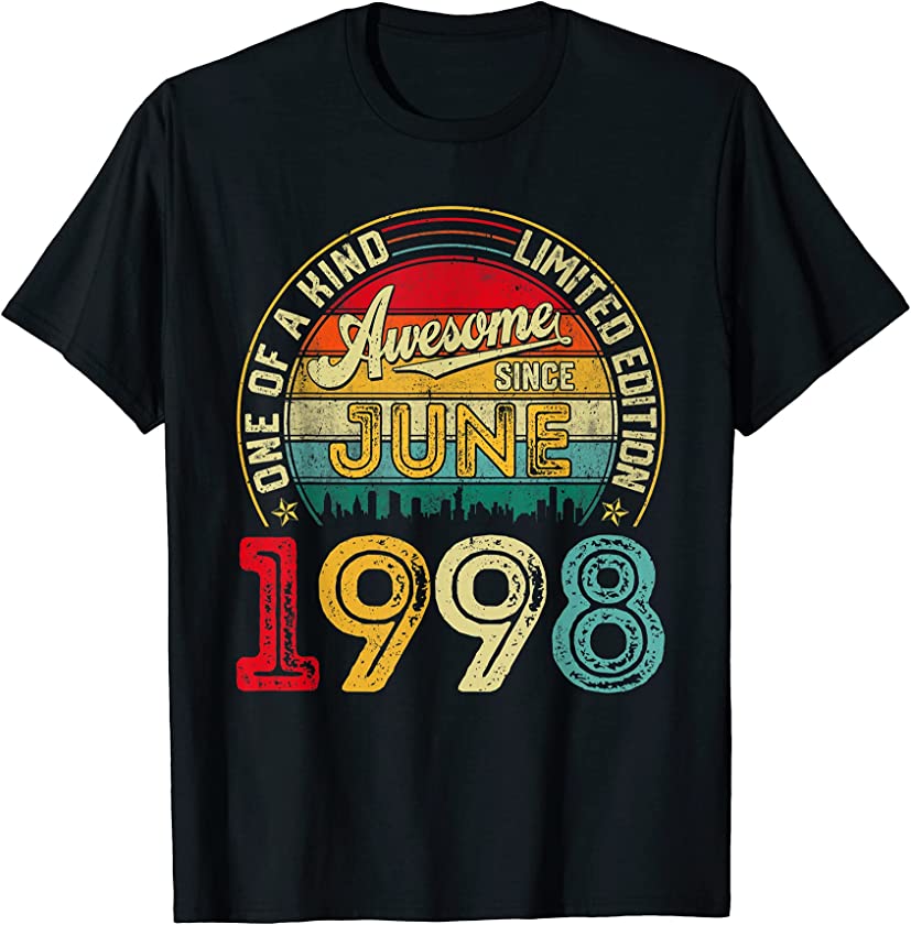 Vintage June 1998 23rd Birthday Decorations Men Women Funny T-Shirt