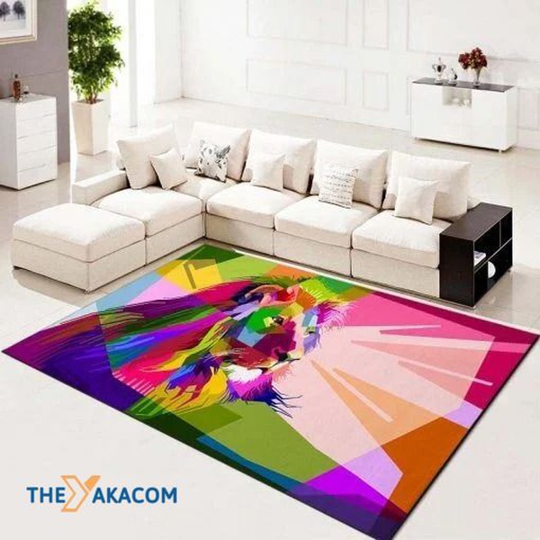 The Animated Colorful Lion Rectangle Area Rug Floor Decor