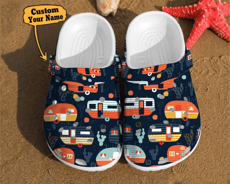 Camping – Camping Trailer Pattern Summer Happy Camper Best Gifts For Lovers Campers Cool Clog Shoes For Men And Women