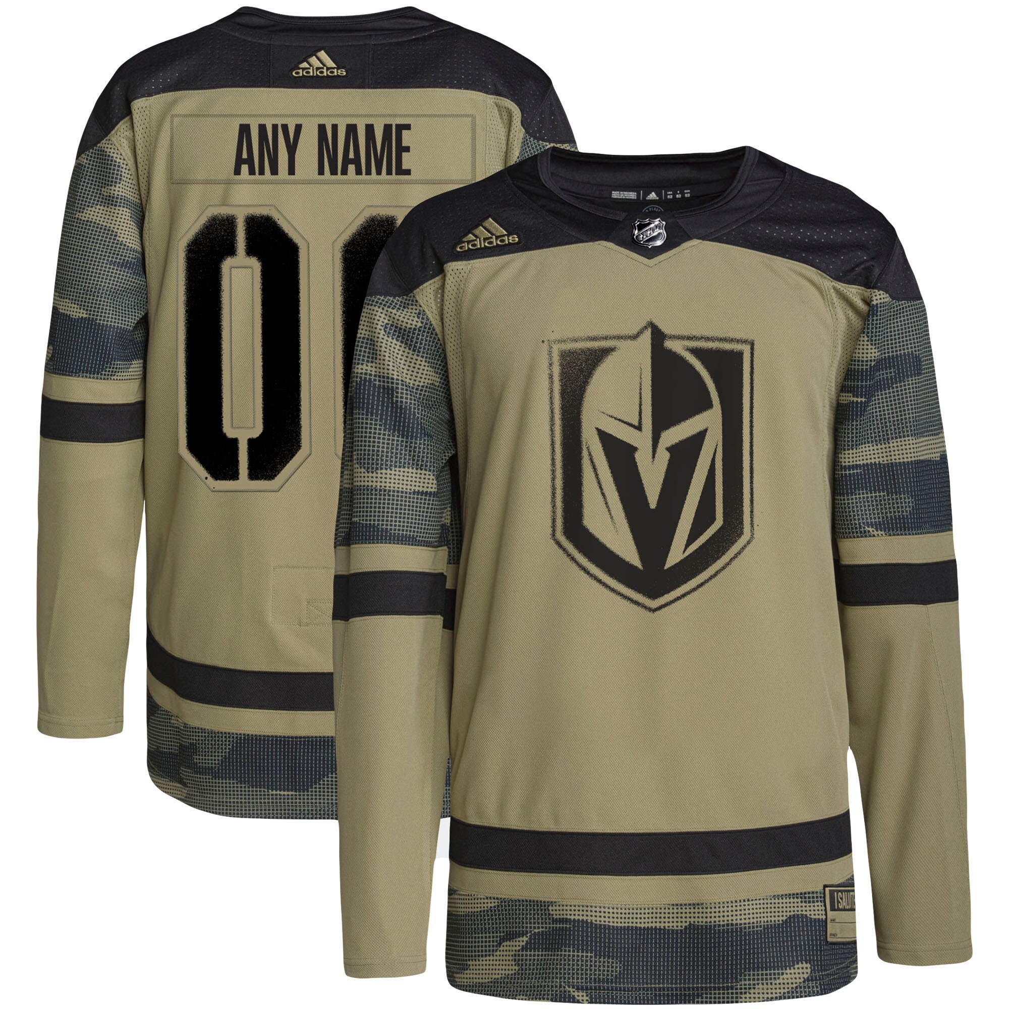 Men's Vegas Golden Knights adidas Camo Military Appreciation Team Authentic Custom Practice Jersey