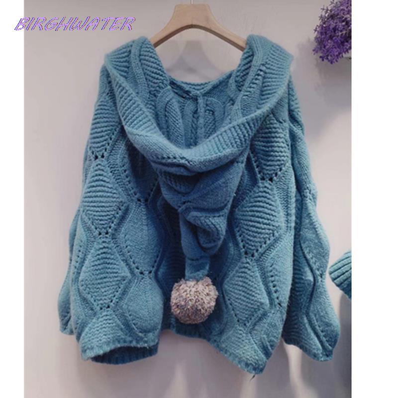 Women Knitted Sweater Autumn 2022 Fashion Lazy Casual Long Sleeve Hooded Cardigan Oversize New Crochet Loose Sweaters pull femme alx