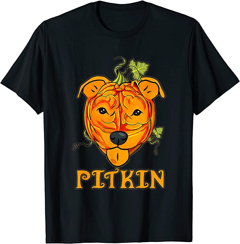 Funny Pitkin Pitbull Pittie Dog Pumpkin Halloween Costume T-Shirt