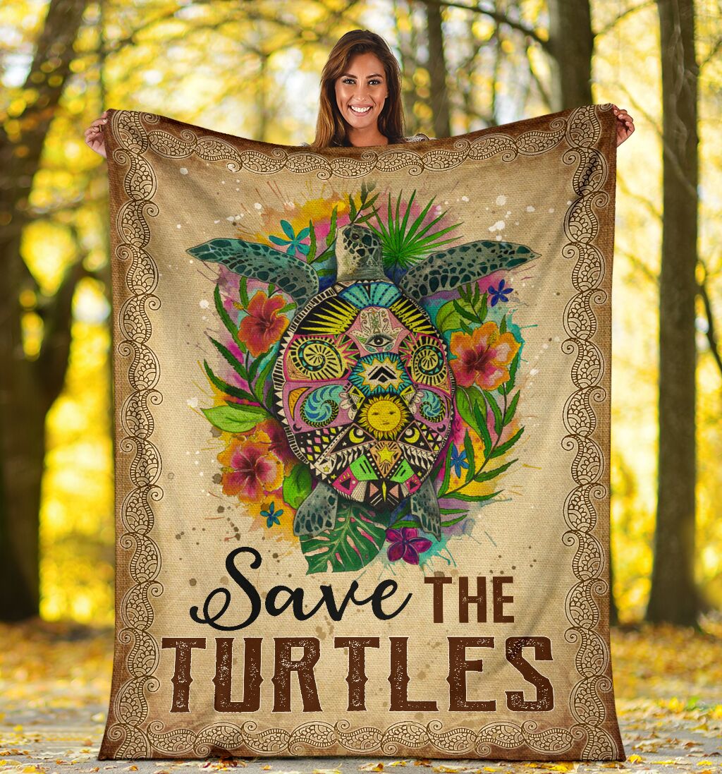 Save The Turtles Flower Blanket Gift For Animal Lovers Cute Turtle Blanket Funny Turtle Lover Blanket