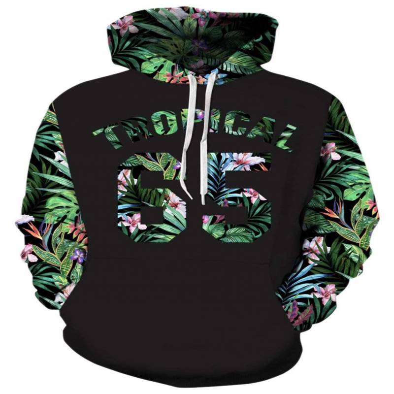 Tropical 65 Hoodie – Rain Forest Sweatshirt Green Black Bunny Hug