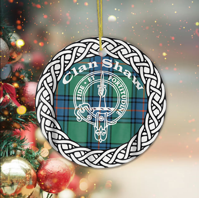 Shaw Scottish Clan Tartan Crest Badge Plaid Ornament Gift. Christmas Tree Ornament Tartan Ornament Great Christmas Ornaments Gift