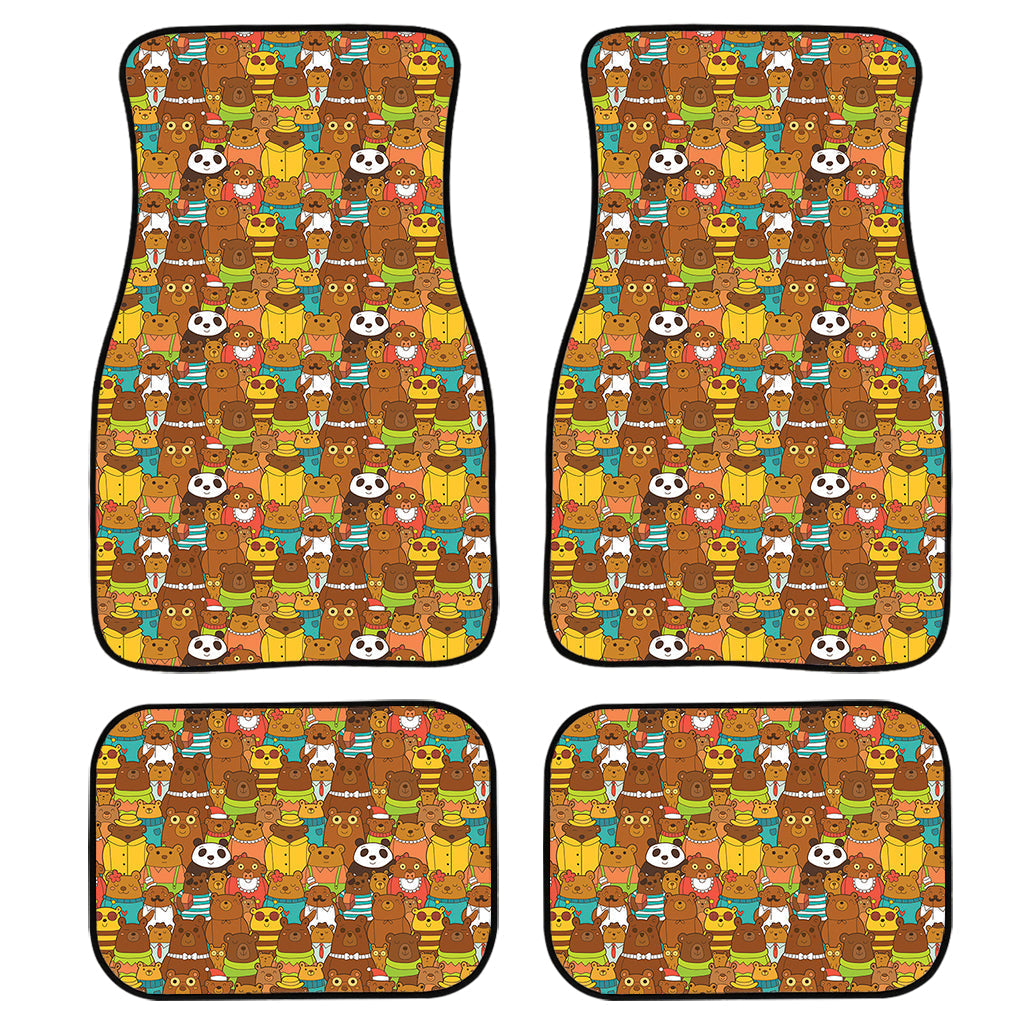 Colorful Cartoon Baby Bear Pattern Print Front And Back Car Floor Mats, Front Car Mat