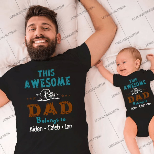 This Awesome Dad Belong To T-Shirt & Baby Onesie, Dad And Baby Matching Shirts, Father And Son/ Daughter, Father’S Day Gift