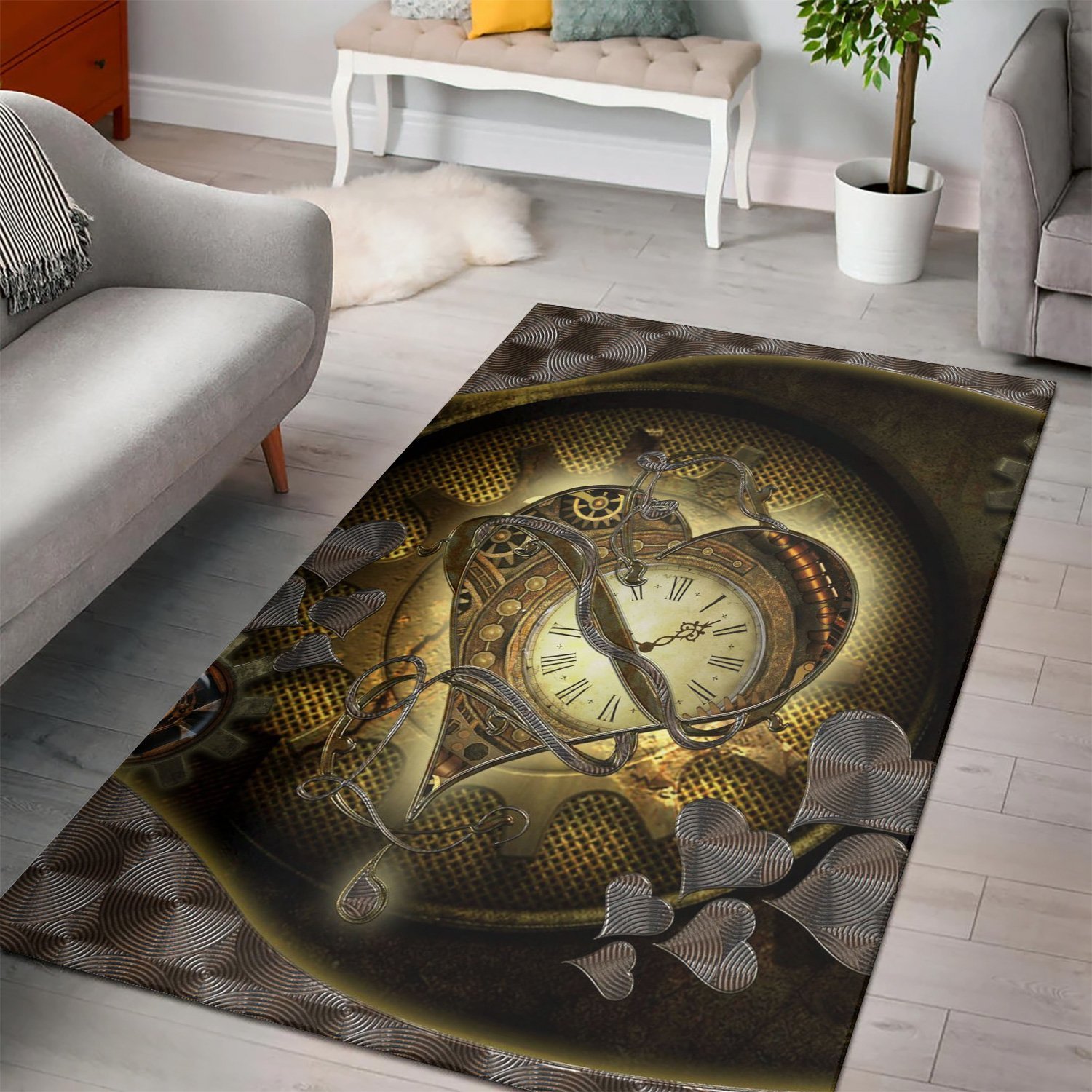 Awesome Steampunk Heart  Instrument Area Rug, Living Room Rug,  Halloween Gift