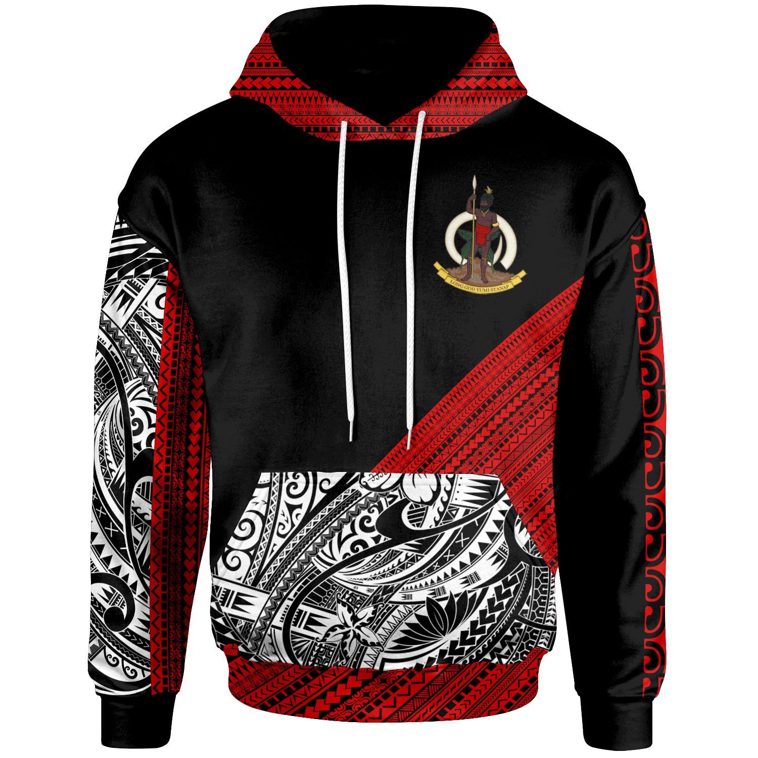 Vanuatu Custom Personalised Hoodie – Polynesian Diagonal Pattern Red – BN20