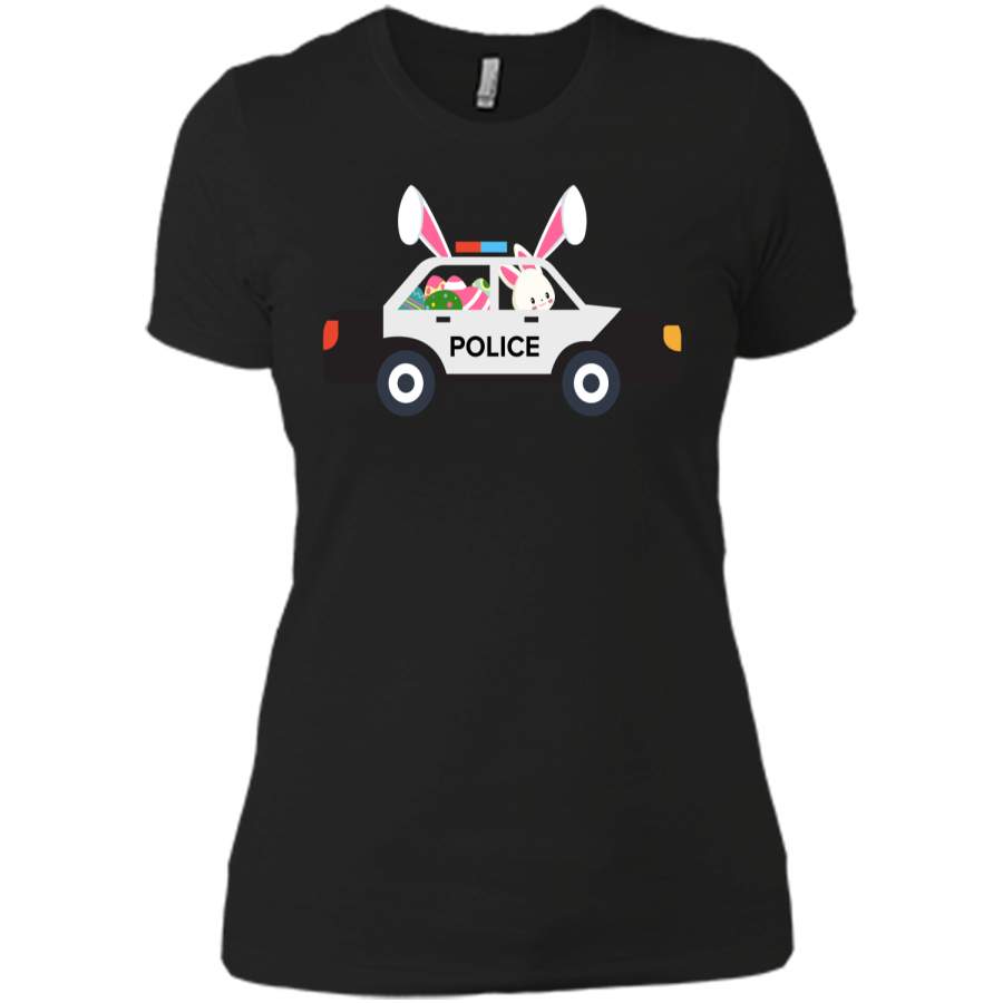 Cute Police Car Driver Bunny Easter Eggs Hunt T-Shirt Next Level Ladies Boyfriend Tee