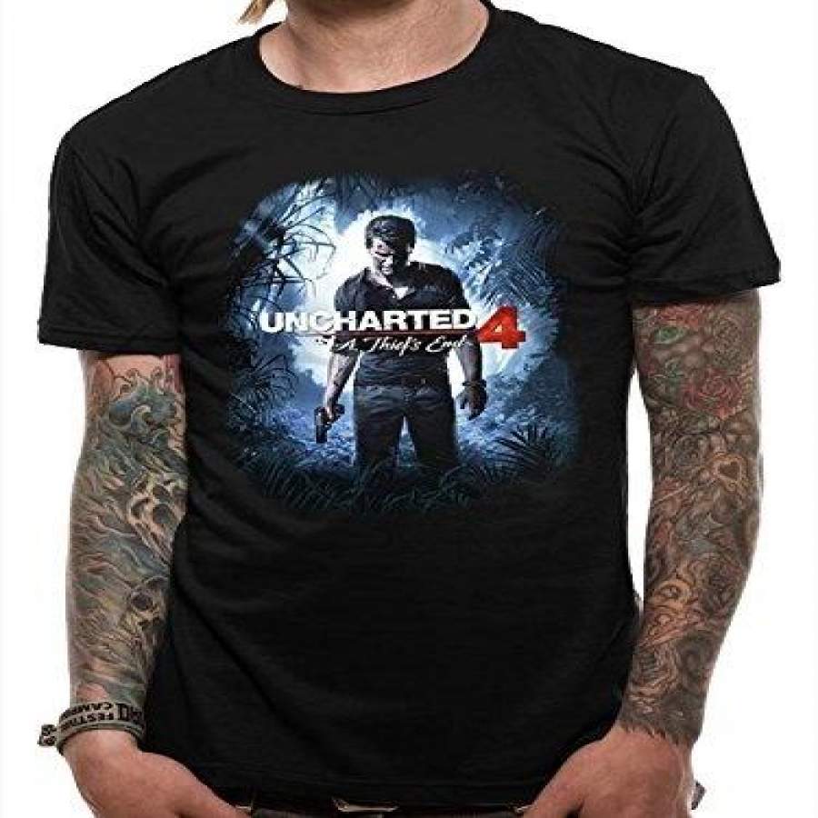 YPS Men’s black Graphic T-Shirt Unisex T Shirt Funny Shirt Men’s Fashion T-shirt Funny T Shirt Men’s Uncharted 4-Thief Cover T Shirt