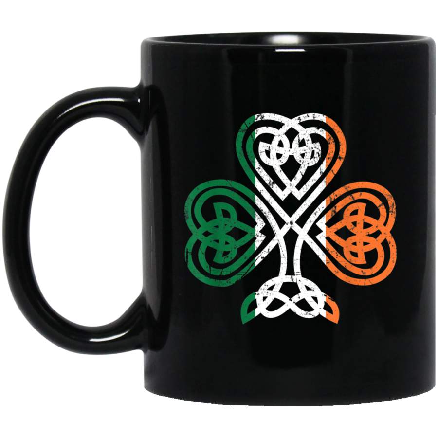 Vintage St Patricks Day Celtic Knot Shamrock Black Mug