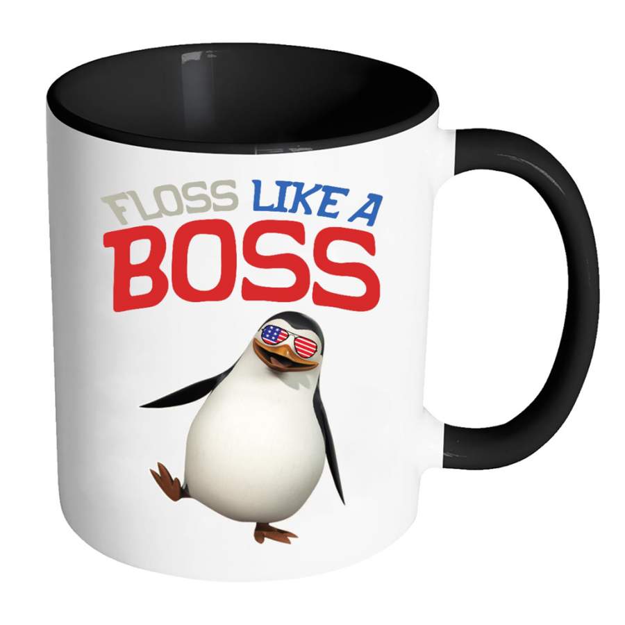 Floss Like A Boss Dance Penguin Flossing 4th Of July – Full-Wrap Coffee Colors Accent Mug