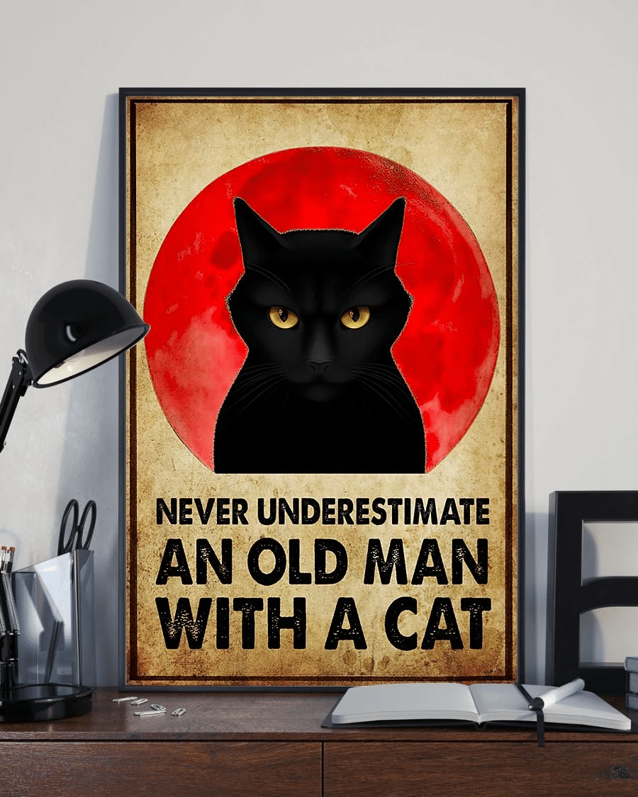 Black Cat Poster Canvas – Never Underestimate An Old Man Vintage Home Decor Wall Art Evg81551