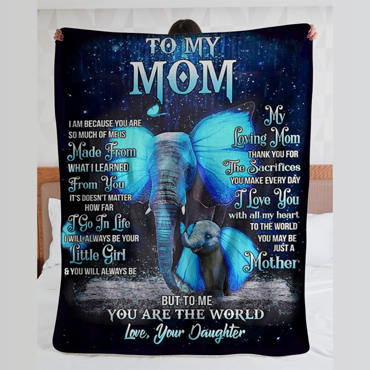 Gift To My Mom Quilt Blanket | Blue Elephants 3D Printed Quilt Blanket