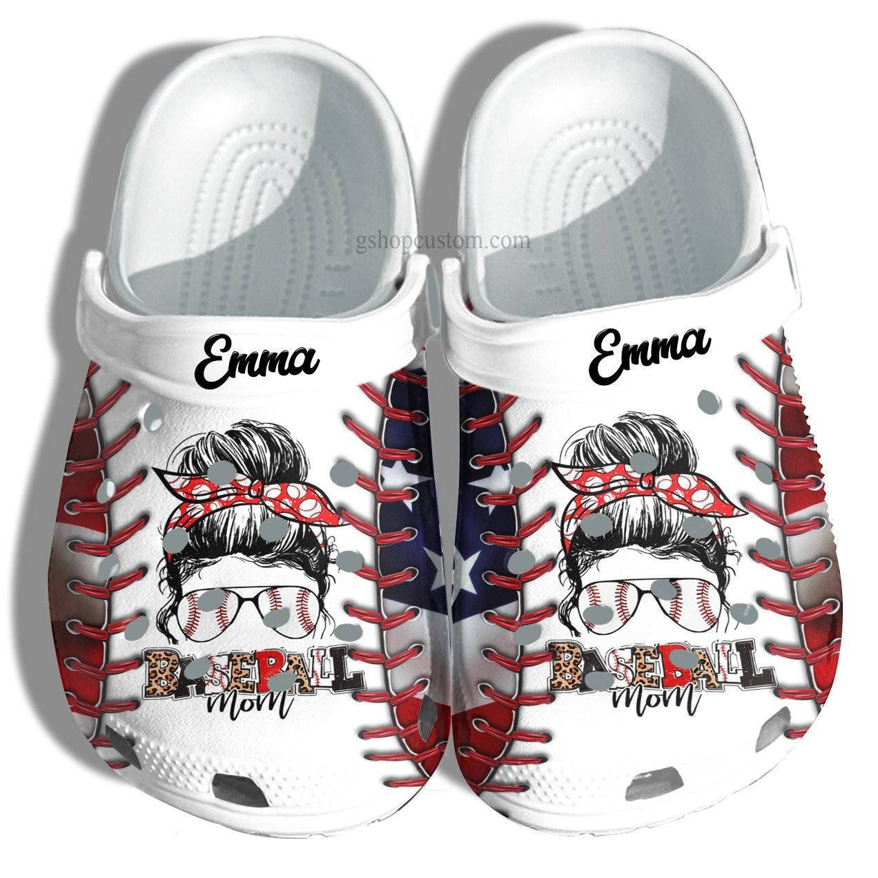 Cheer Up Baseball Mom America Flag Croc Crocss Clog Shoes Gift Grandma – Cool Women Baseball Line Crocss Clog Shoes Gift Mother 4Th Of July