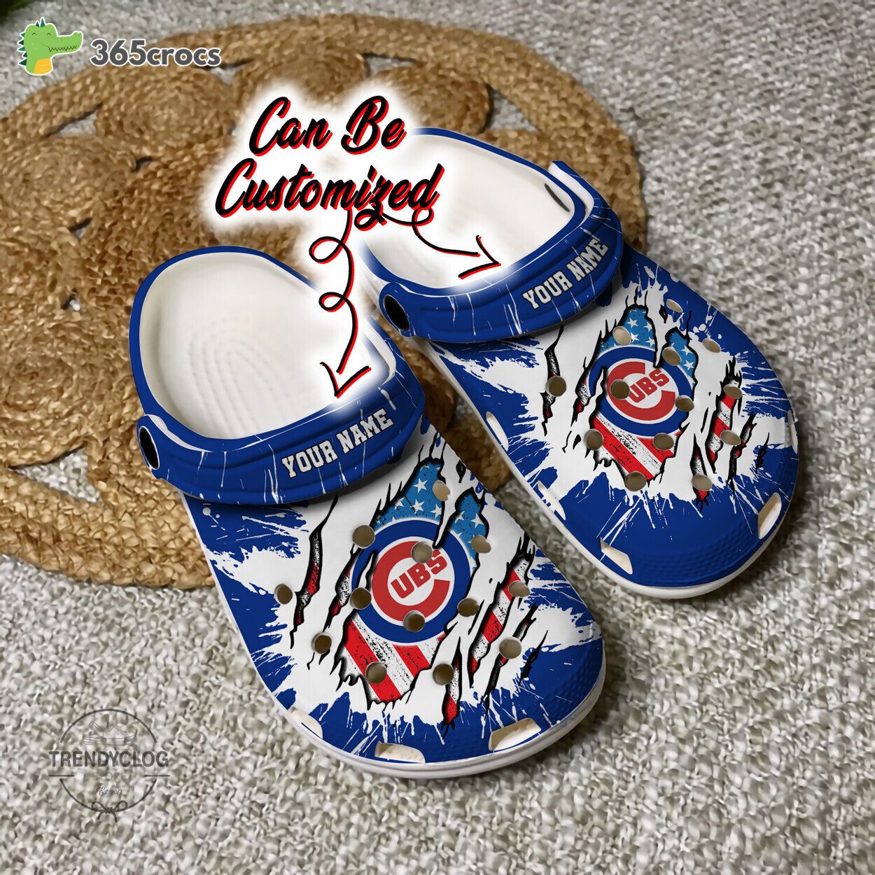 Chicago Cubs Personalized Chicago Cubs Baseball Ripped American Flag Clog Shoes