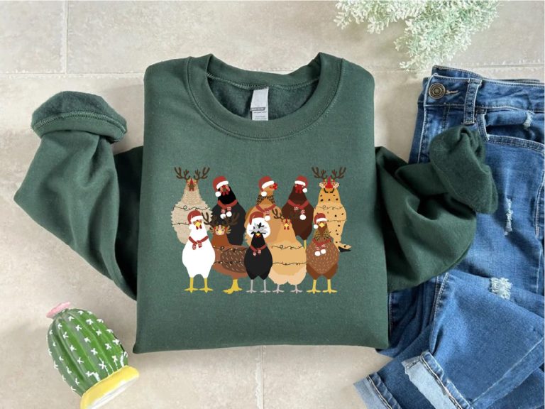 Christmas Chickens Sweatshirt, Christmas Farm Sweatshirt, Chicken Lover Xmas Gift, Christmas Chickens Gift, Farm Animal Sweatshirt For Women