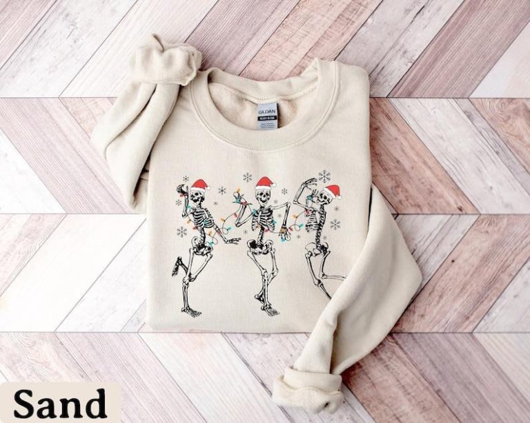 Christmas Dancing Skeleton Sweatshirt, Skeleton Christmas Shirt, Christmas Crewneck, Holiday Sweater, New Year Shirt, Christmas Lights Shirt