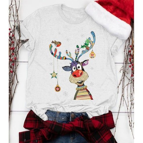 Christmas Deer Print Short Sleeve T-Shirt