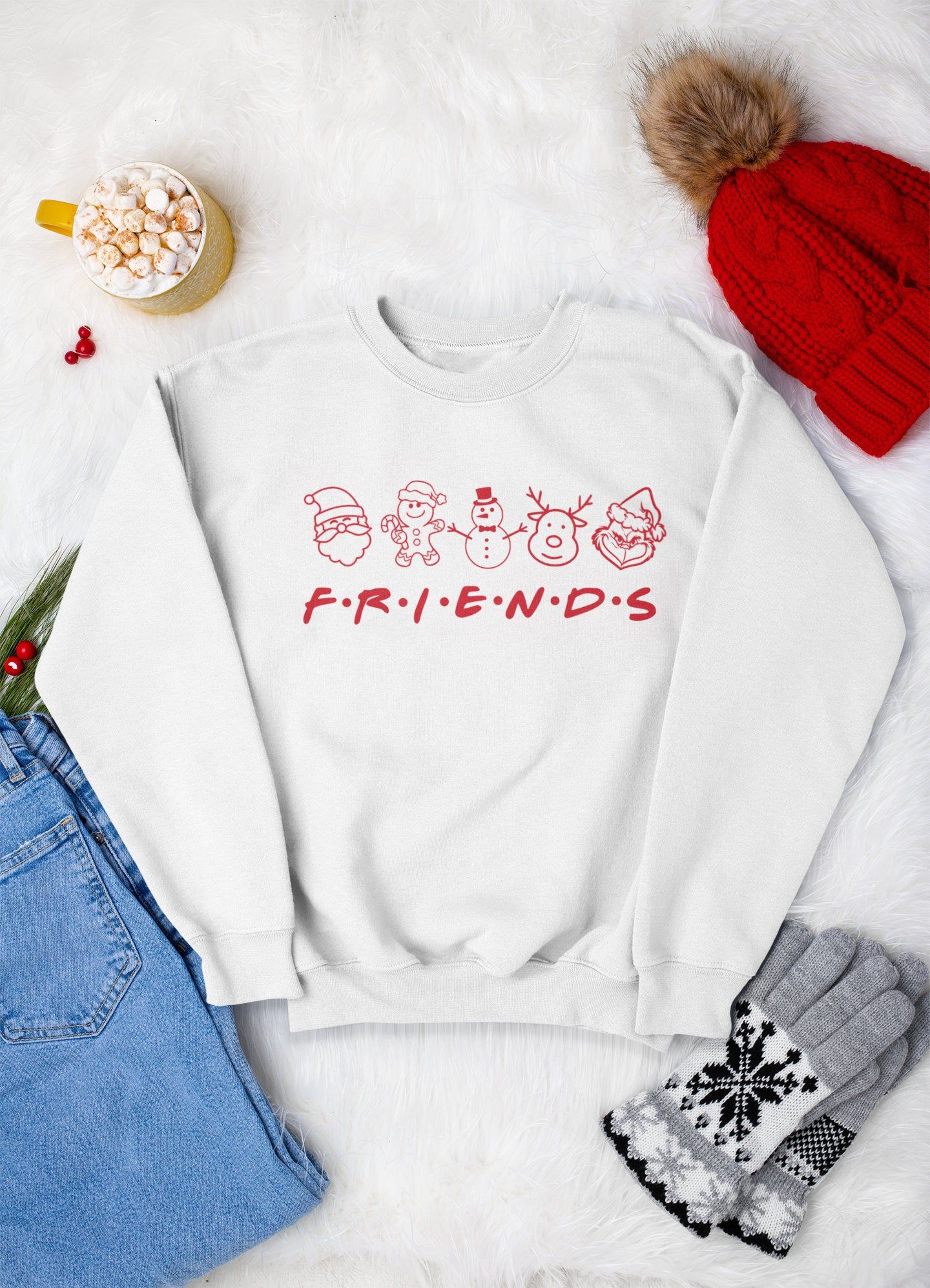 Christmas Friends Sweater, The Grinch Christmas Friends Sweatshirt, Santa Claus Sweater, Gingerbread Man, Frosty Snowman, Reindeer Sweater