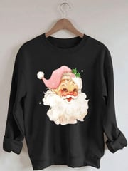 Christmas Santa Claus Print Sweatshirt – Black