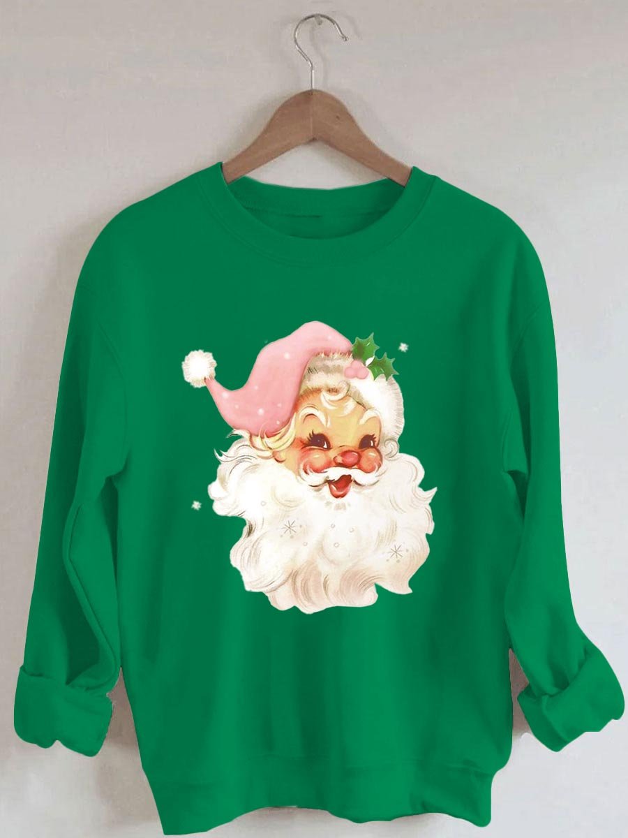 Christmas Santa Claus Print Sweatshirt – Green