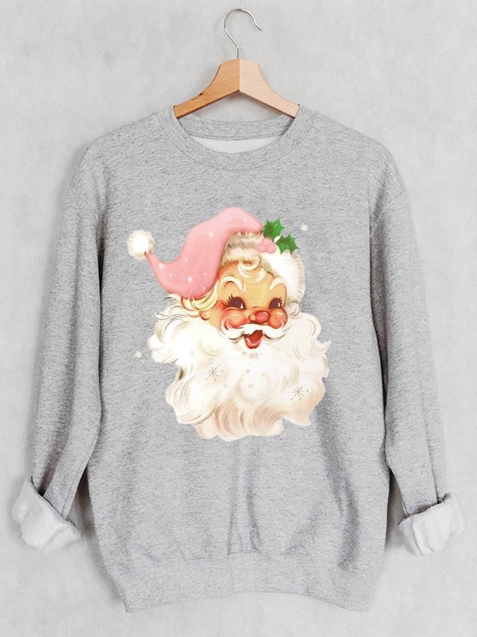 Christmas Santa Claus Print Sweatshirt – Grey