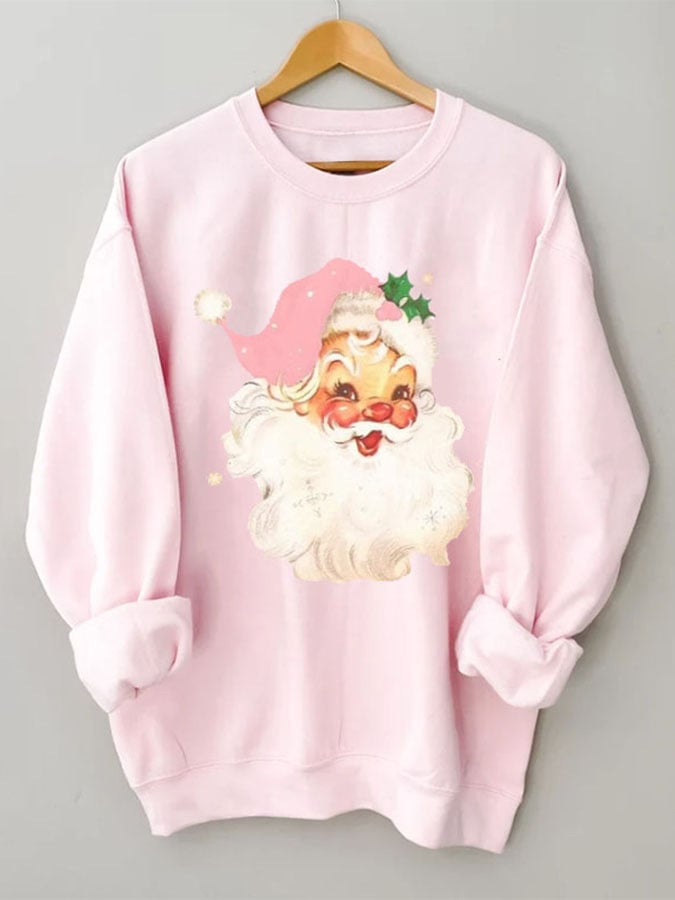 Christmas Santa Claus Print Sweatshirt – Pink