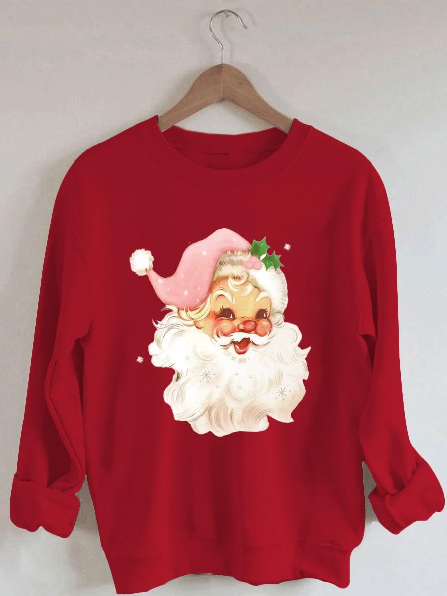 Christmas Santa Claus Print Sweatshirt – Red