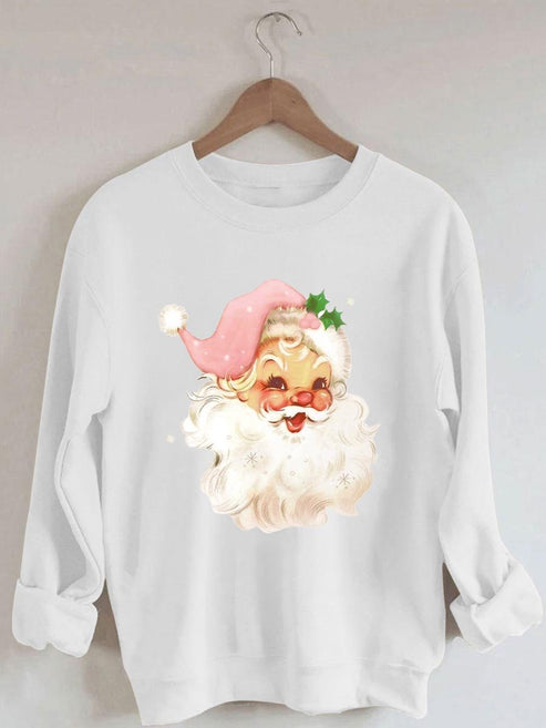 Christmas Santa Claus Print Sweatshirt – White