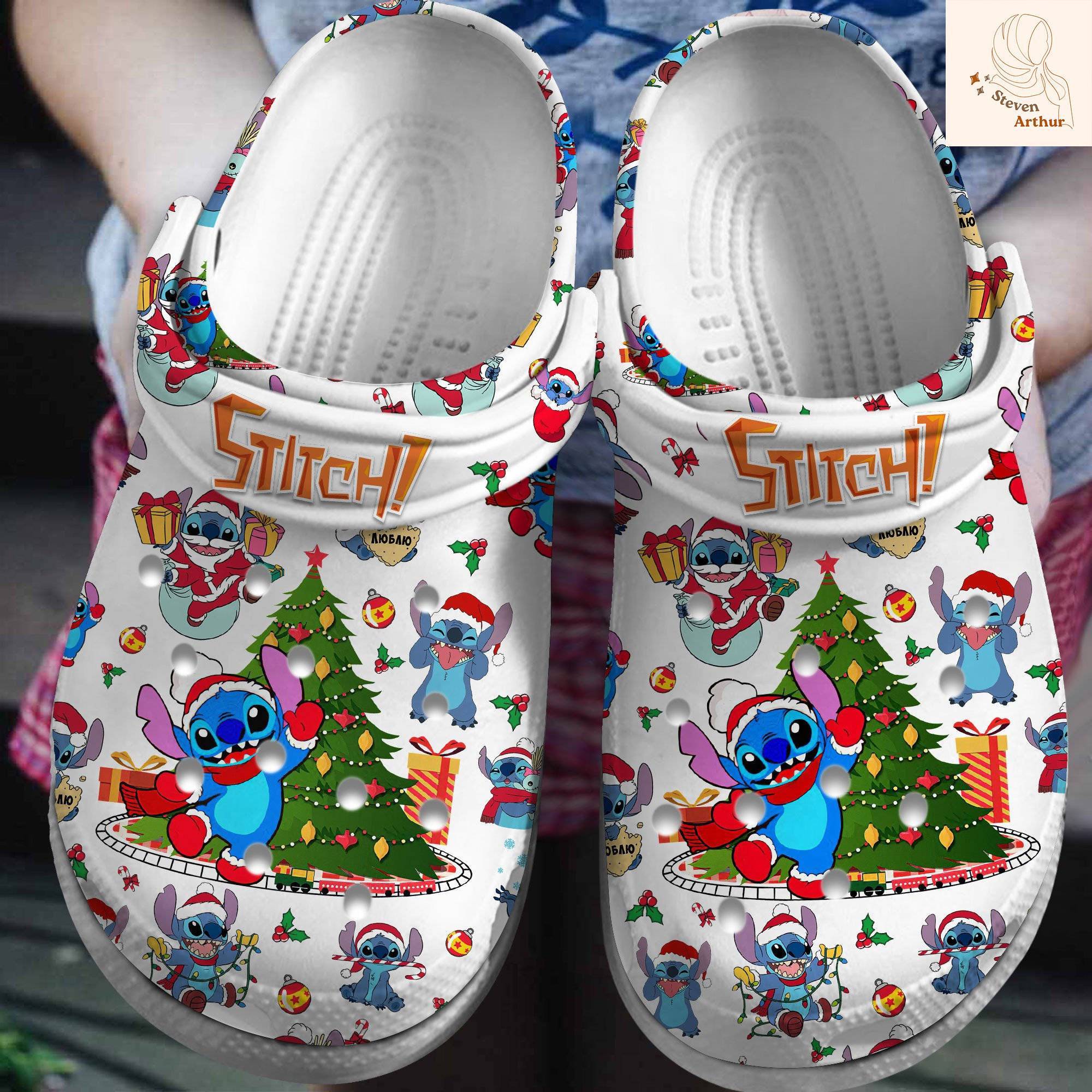 Christmas Stitch Cute Disney Cartoon Comfy Clogs Love Design