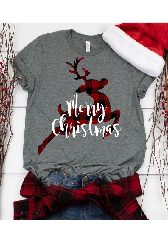 Christmas T-Shirt, Buffalo Plaid Reindeer T-Shirt