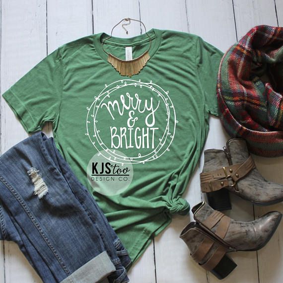 Christmas Tee – Merry and Bright Tee – Cute Women’s Tee – Soft Christmas Tee – Women’s Christmas Shirt – Christmas Clothing – Holiday Tee