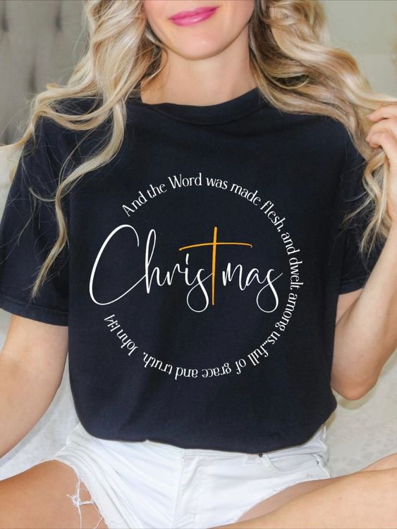 Christmas Tshirt, Christmas Shirt, Christmas Pullover, Christmas Tee, Christmas Gift, Christmas Shirt for Her, Christmas Cross, Christian