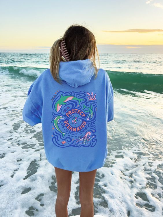 Coconut girl Ocean Beach Hoodie Ocean Animal Shirt Orca Shirt Sea Turtle Shirt, Light Blue