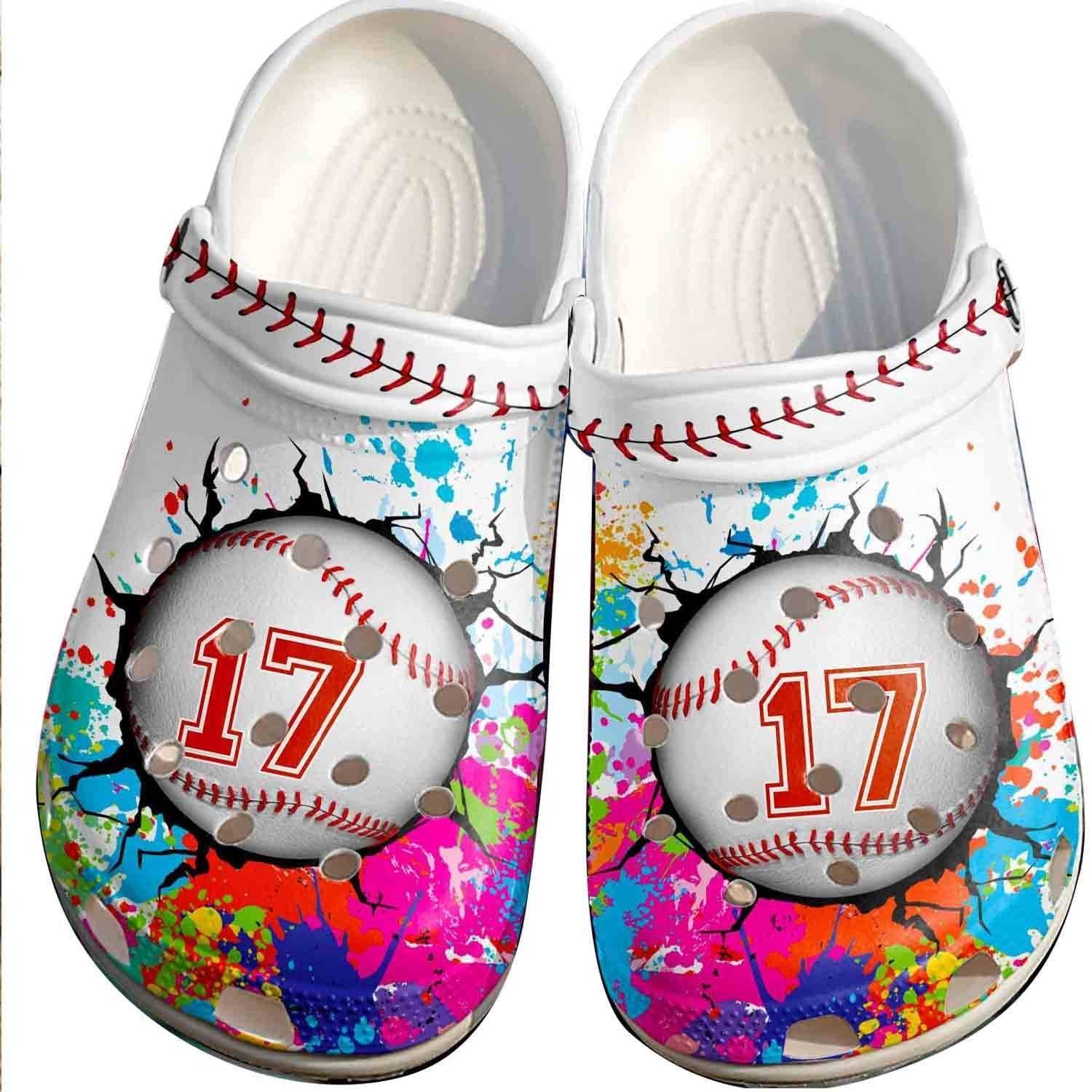 Colorful Paint Balls Crocss Clog Shoes For Batter – Funny Baseball Crocss Clog Shoes For Men Women