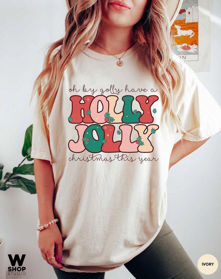 Comfort Colors Holly Jolly Funny Christmas t-shirt, funny chritmas t-shirt, Christmas t-shirt, holiday apparel, Retro christmas