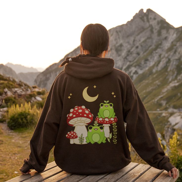 Cottagecore Mushroom Frog Hoodie, Cute Kawaii Hoodie | Frog Lover Gift, Anime Hoodie, Cottagecore Clothes