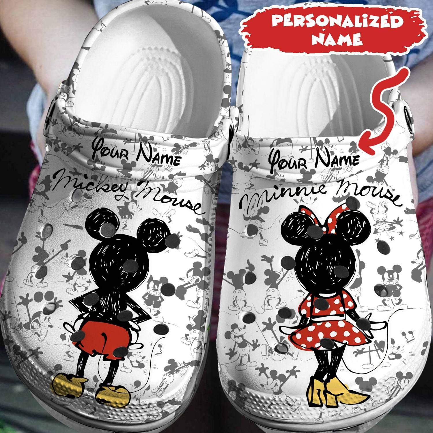 Crafted for Disney Enthusiasts: Personalized Mickey Minnie Crocss 3D Clog Shoes