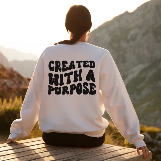 Created with a purpose christian sweatshirt, aesthetic preppy apparel, boho retro vintage crewneck for women, Jesus sweatshirt