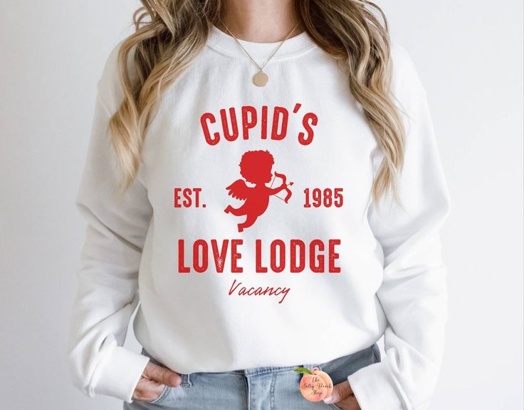 Cupid’s Love Lodge Sweatshirt, Valentine’s Day love crewneck, vintage heart xoxo shirts for women, distressed graphic, I love you arrow