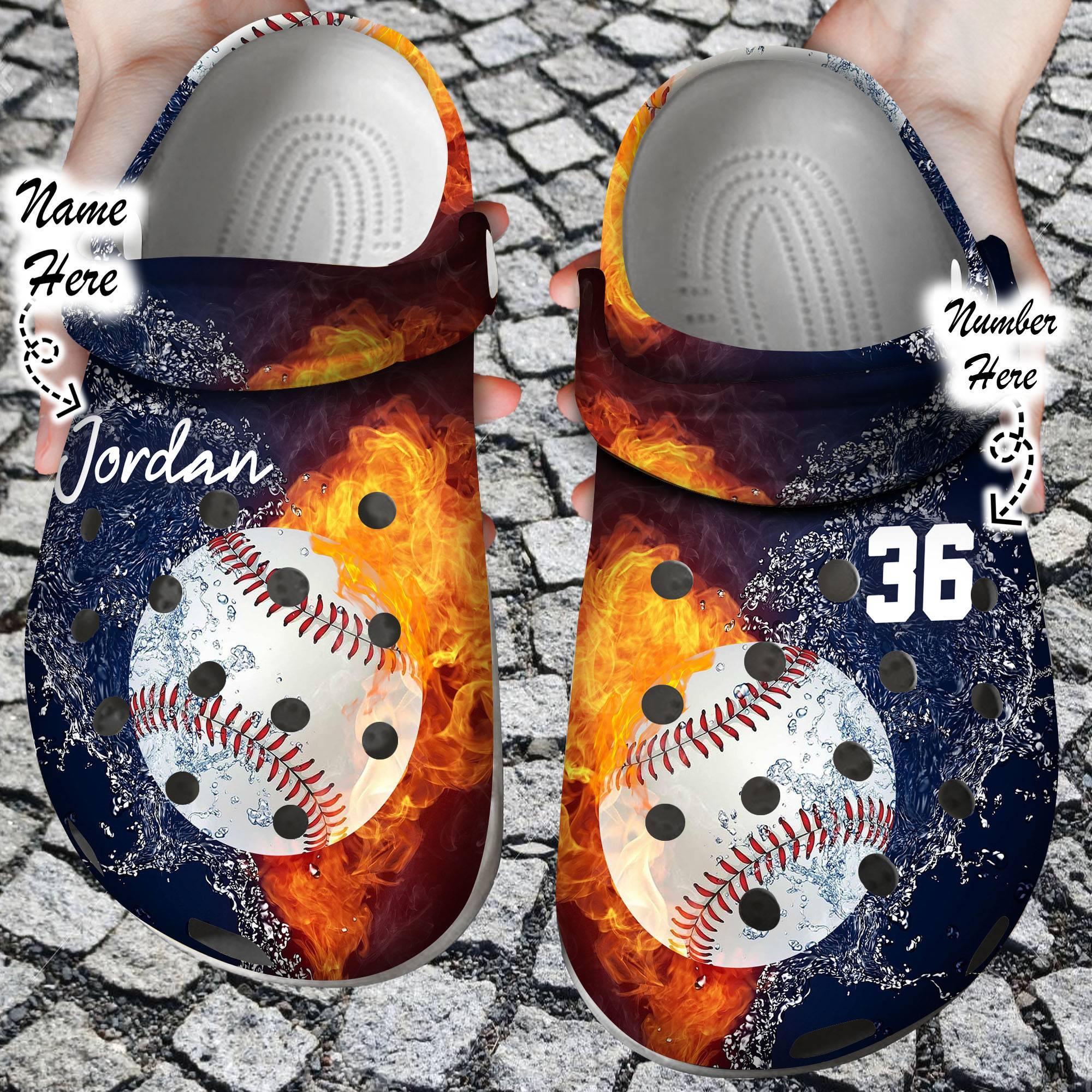 Custom Crocss Personalized Fire and Water Baseball Clog Shoes