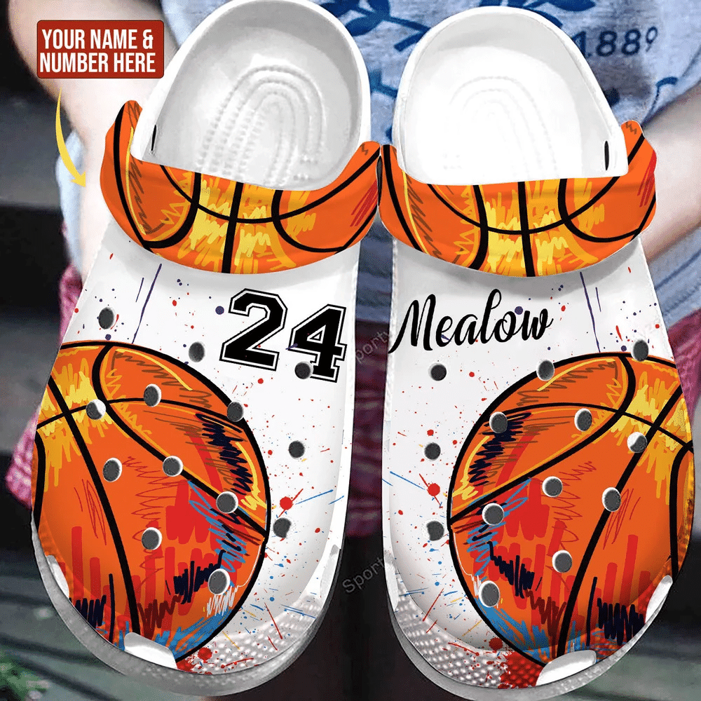 Custom Name And Number Watercolor Basketball Clogs Crocss Shoes