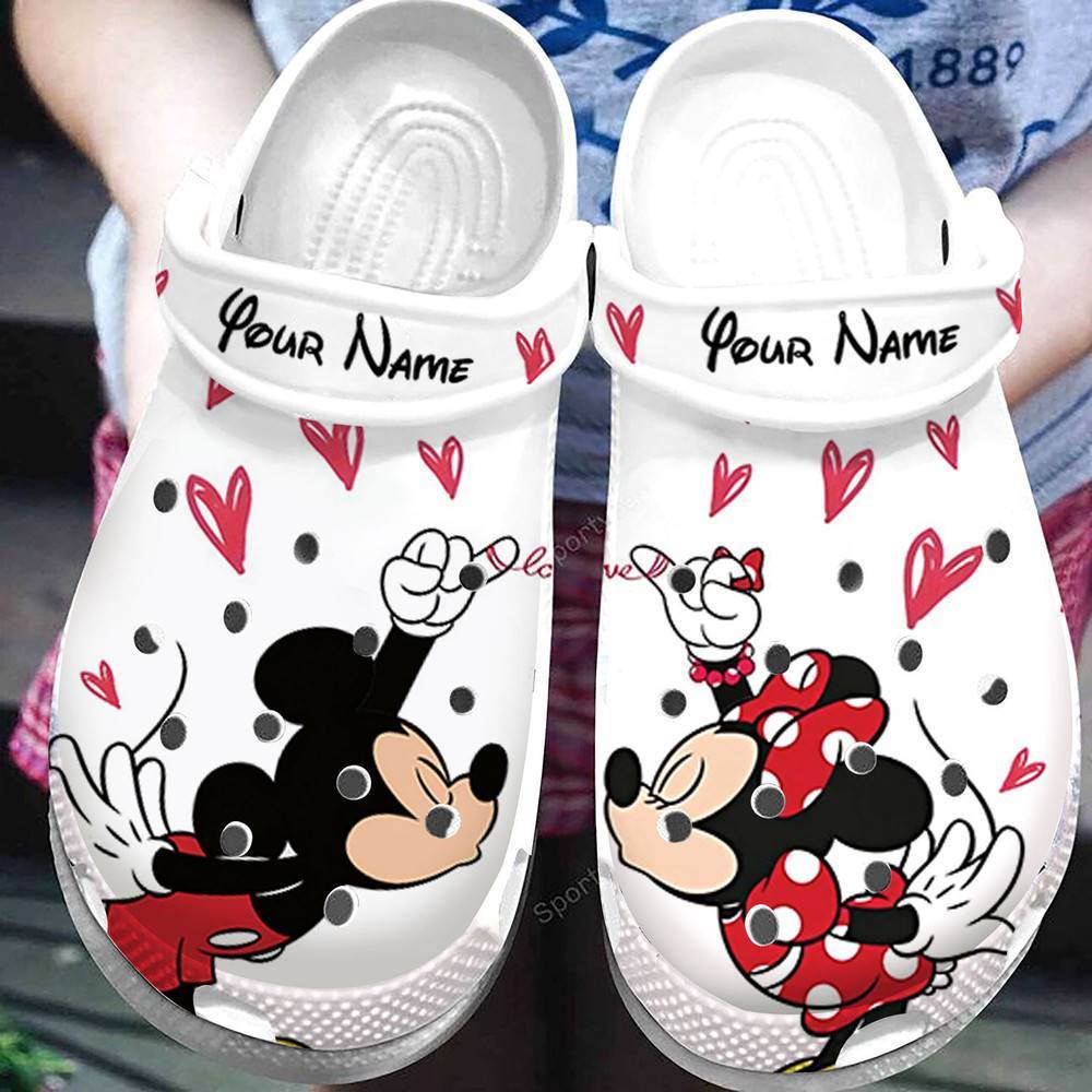 Custom Name Mickey Minnie So Cute Love Couple White Clogs Crocss Shoes