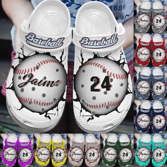 Custom Name Number Colorful Baseball Break The Wall Clogs Crocss Shoes