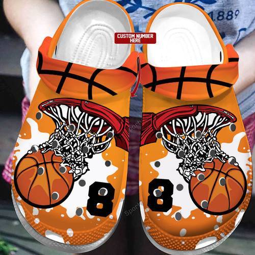 Custom Number Basketball Hoop Watercolor Clogs Crocss Shoes