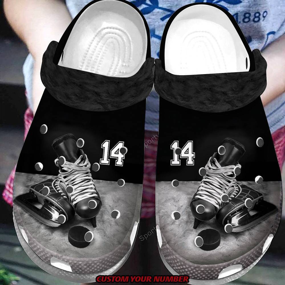 Custom Number Cool Black Ice Hockey Skates NHL Clogs NHL Crocss Shoes