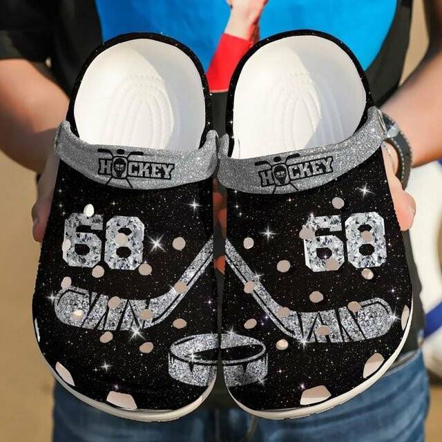 Custom Number Glowing Black Ice Hockey NHL Clogs NHL Crocss Shoes